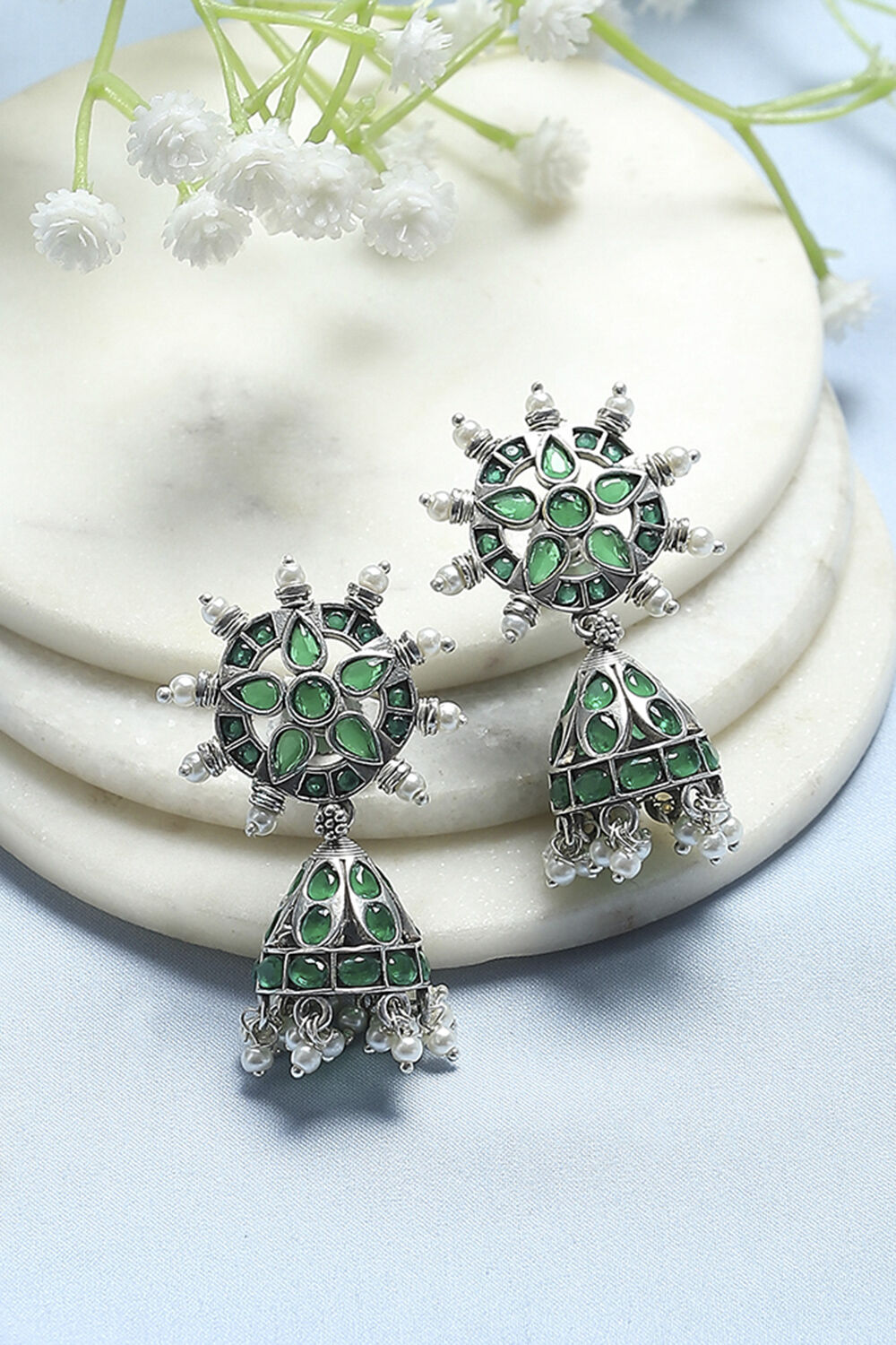Green Brass Jhumka image number 0