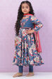 Marine Blue Cotton Flared Kurta Churidar Suit Set image number 6