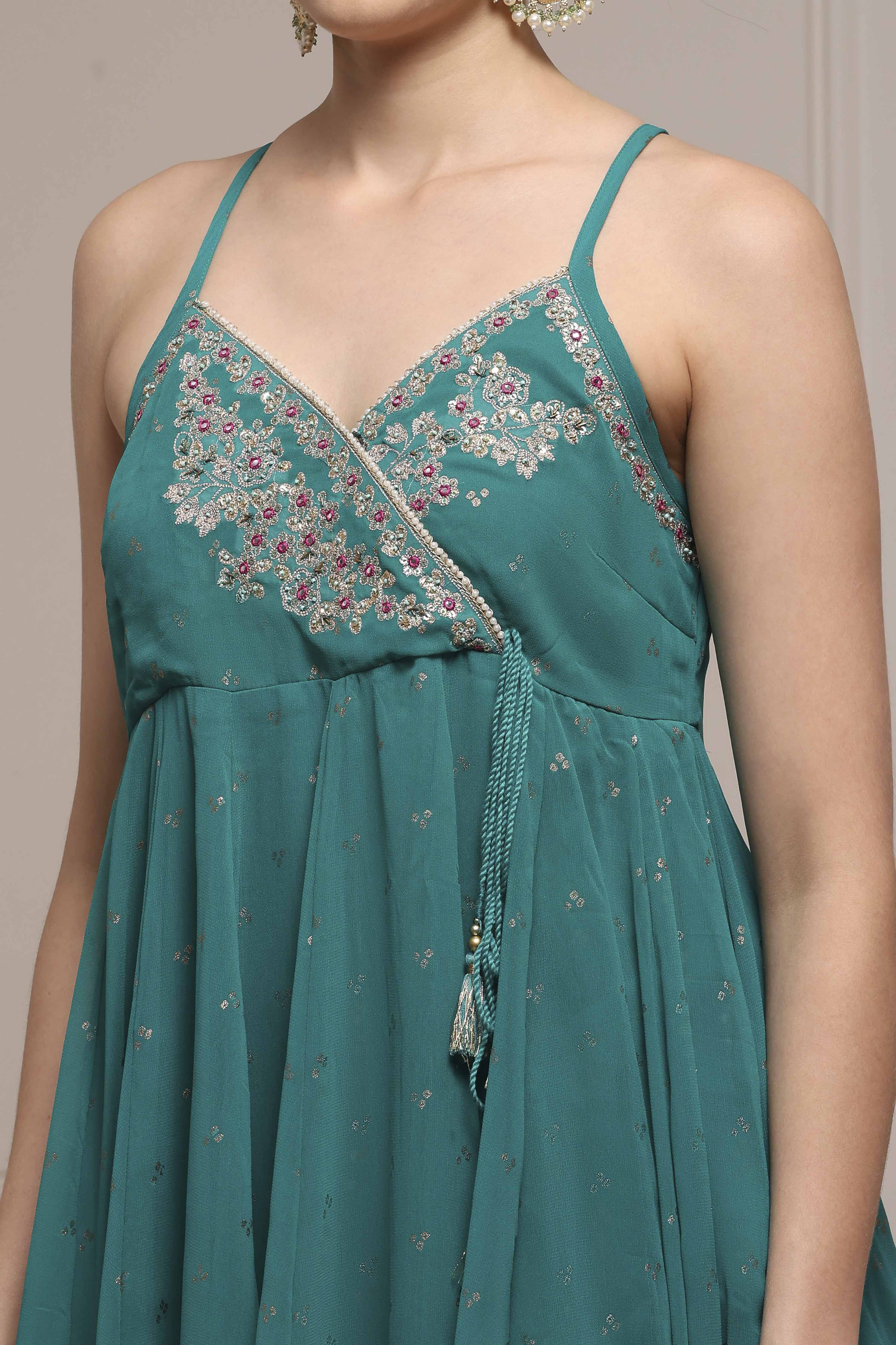 Emarlend Green Polyester Kalidar Printed Suit Set image number 1