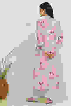 Pink and White Cotton Printed Unstitched Suit Set image number 5