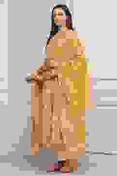 Mango Yellow Cotton Printed Anarkali Suit Set image number 3