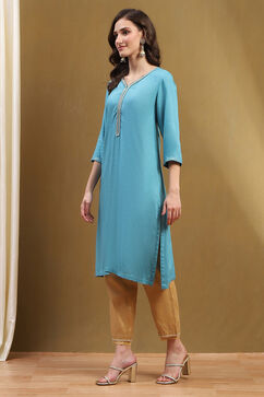 Frost Blue Solid Regular Fit Straight Kurta image number 2