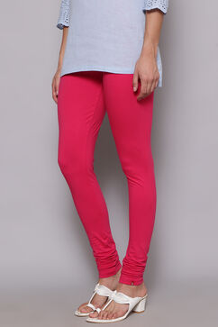 Fuschia Cotton Blend Solid Churidar image number 1