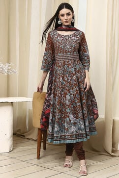Brown Cotton Fitted Suit Set image number 0