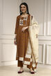 Maroon Cotton Hand Embroidered Unstitched Suit Set image number 1