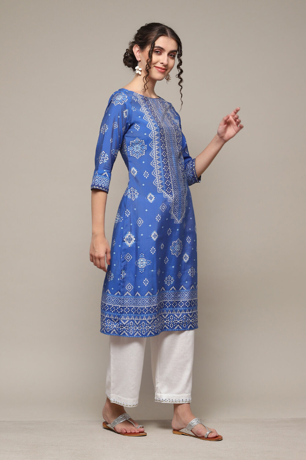 Royal Blue Rayon Straight Printed Kurta image number 3