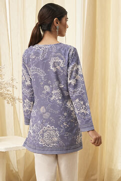 Blue Floral Printed Short Straight Kurta image number 3
