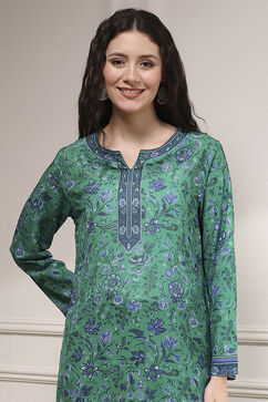 Turquoise Polyester Straight Printed Short Kurta image number 1