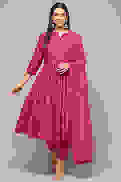 Fuchsia Cotton Silk Straight Kurta Salwar Suit Set image number 7
