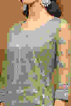 Green Net Embroidered Festive Kalidar Suit Set image number 1