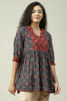 Rust Cotton Flared Printed Short Kurti image number 3