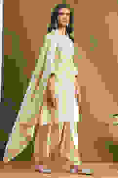 Beige Silk Chanderi Embroidered Kalidar Suit Set image number 5