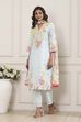 Powder Blue Cotton Printed Straight Suit Set image number 3