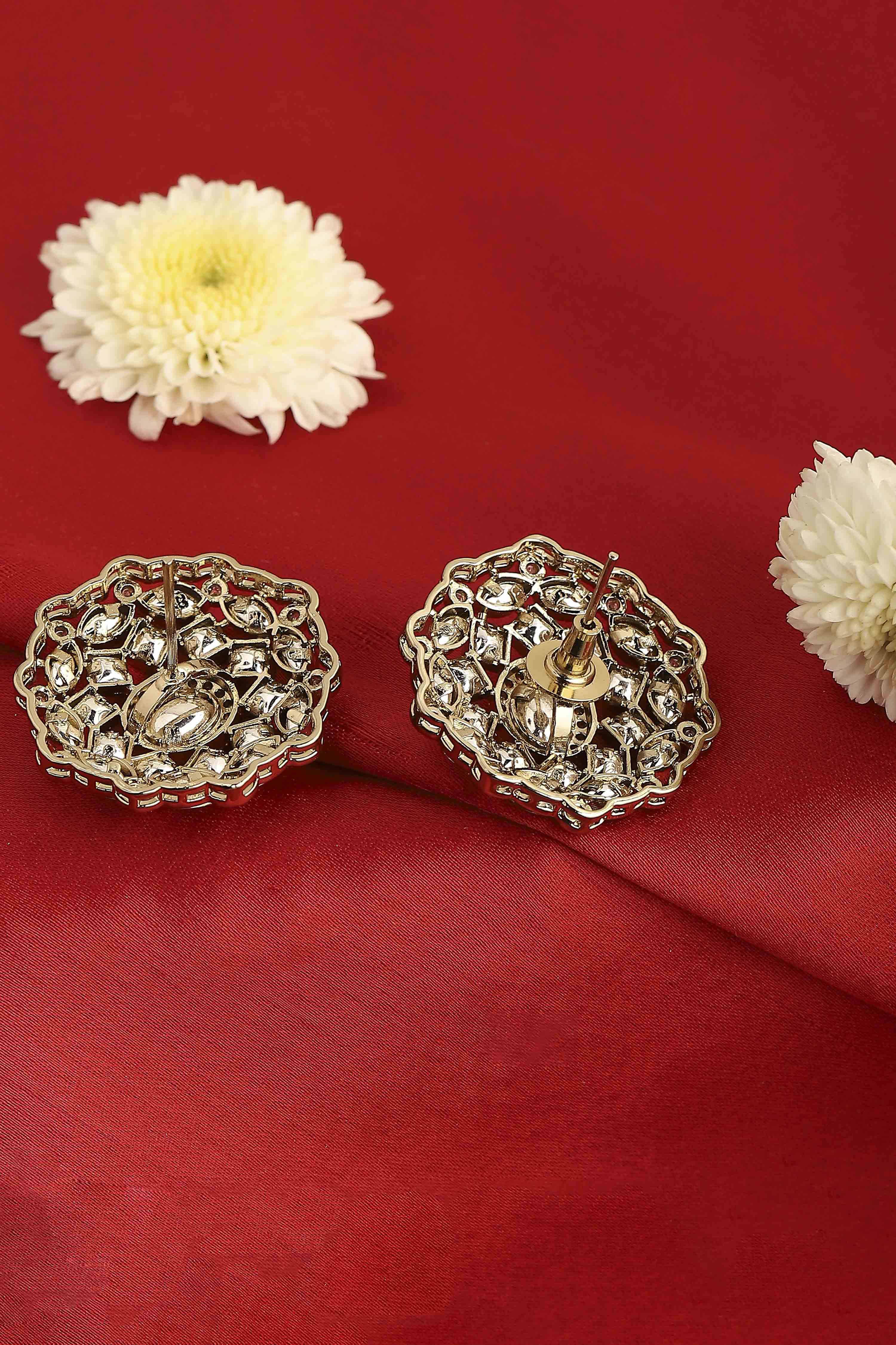 Silver Toned Gold Plated Embellished Stud Earrings image number 2