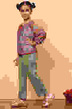 Green Viscose Blend Printed Top and Pant Set image number 3