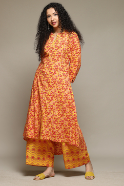 Mustard Rayon Straight Kurta Palazzo Suit Set image number 0