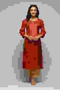 Rust Orange Viscose Straight Printed Kurta image number 5