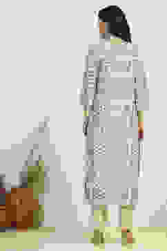 White Blue Cotton Digital Print Unstitched Suit Set image number 5