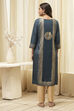 Indigo Rayon A-Line Printed Kurta image number 3