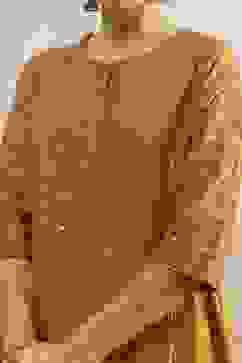 Mustard Yellow Cotton Embroidered Kalidar Suit Set image number 1