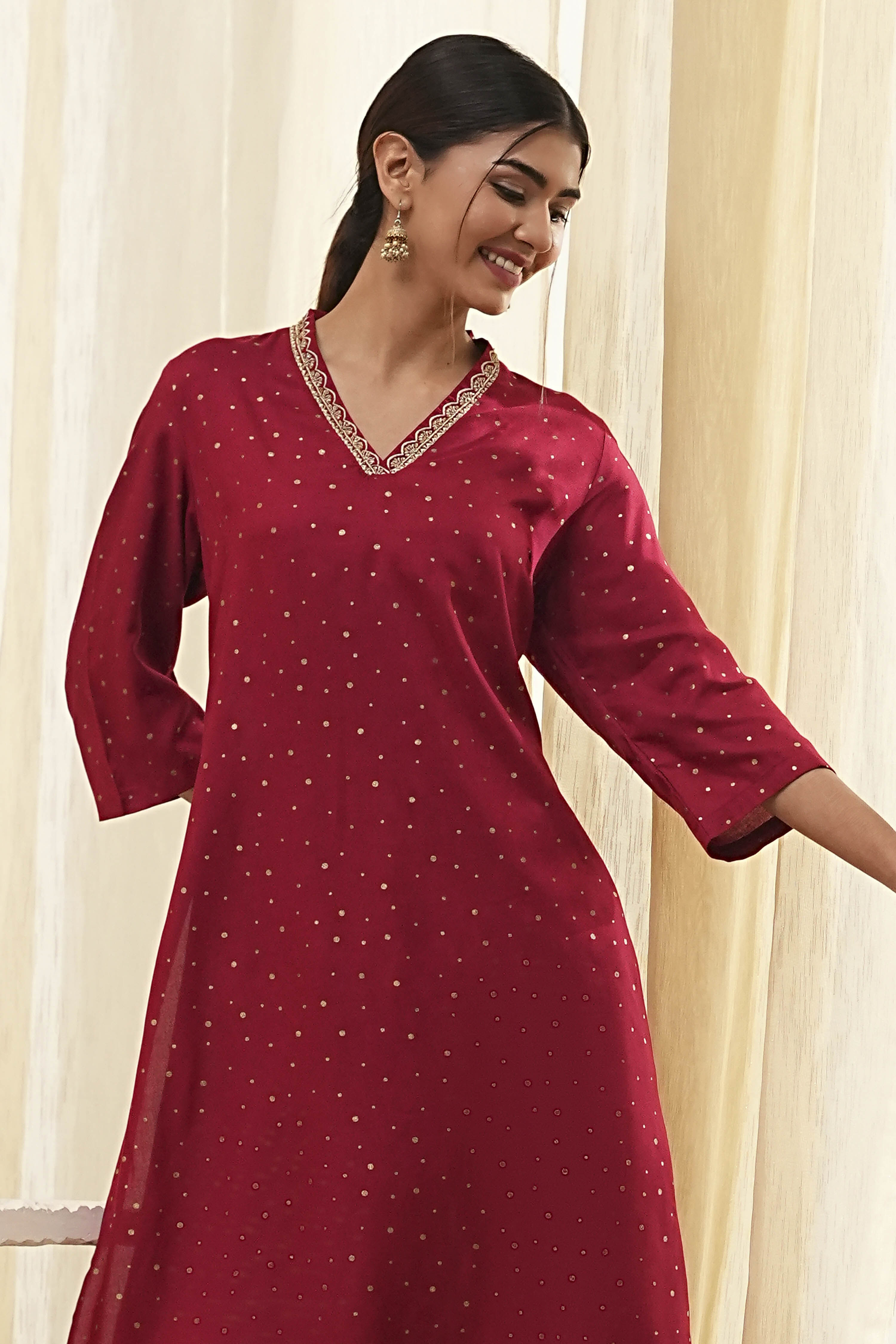 Blue Foil Printed Straight Kurta image number 6