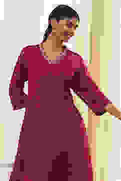 Red Foil Printed Straight Kurta image number 6