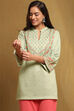 Mint Green Knit Printed Straight Winter wear Short Kurta image number 1