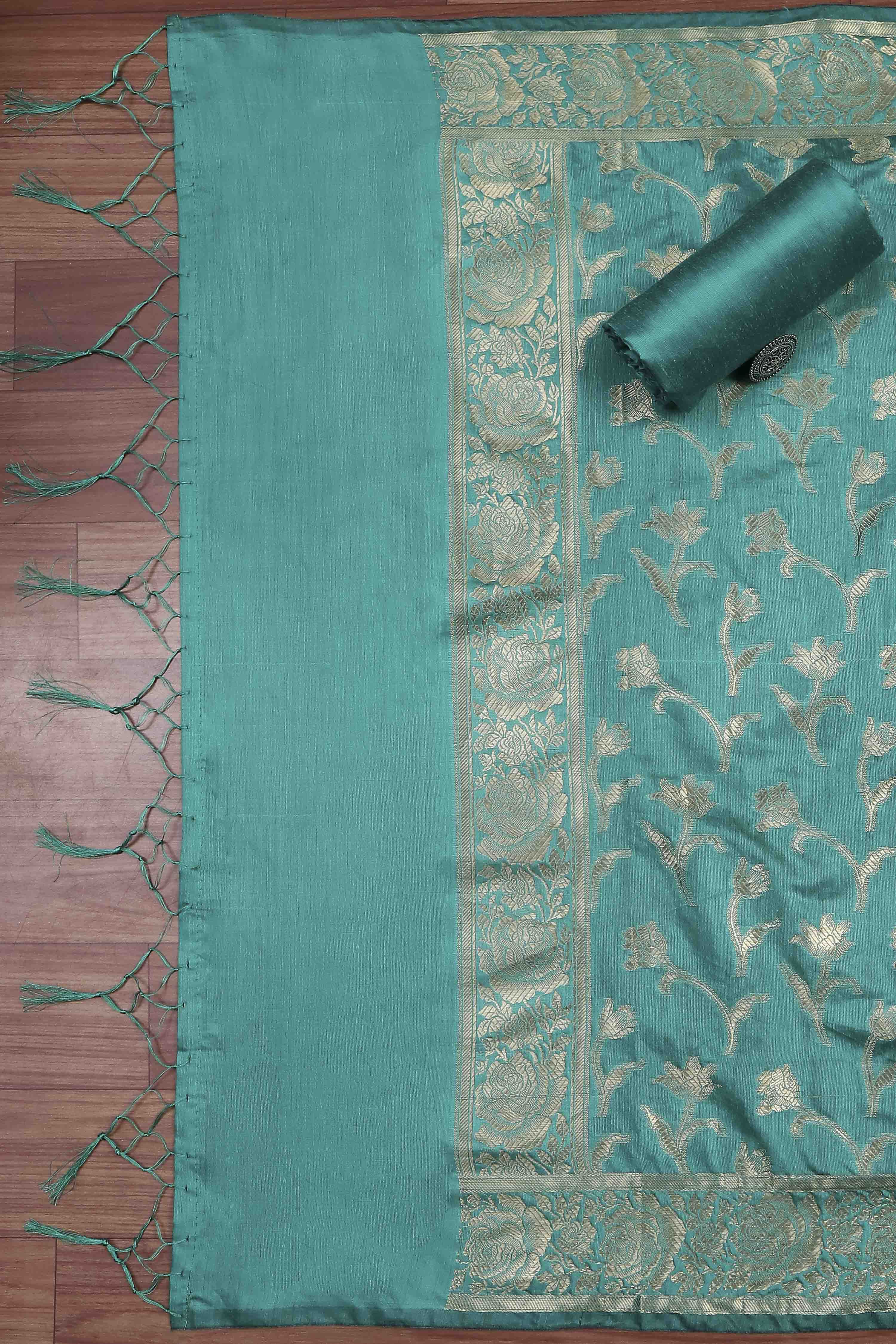 Yellow Banarasi Chanderi Banarasi Print Unstitched Suit Set image number 3