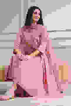 Peach-Colored Embroidered Gathered Suit Set image number 0