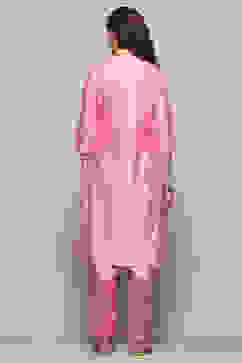 Pink Yard-Dyed Chanderi Kurta & Pants Suit Set image number 5