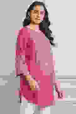 Pink Printed Short Kurta image number 4