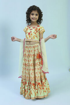 Lime Green Cotton Lehenga Set image number 6