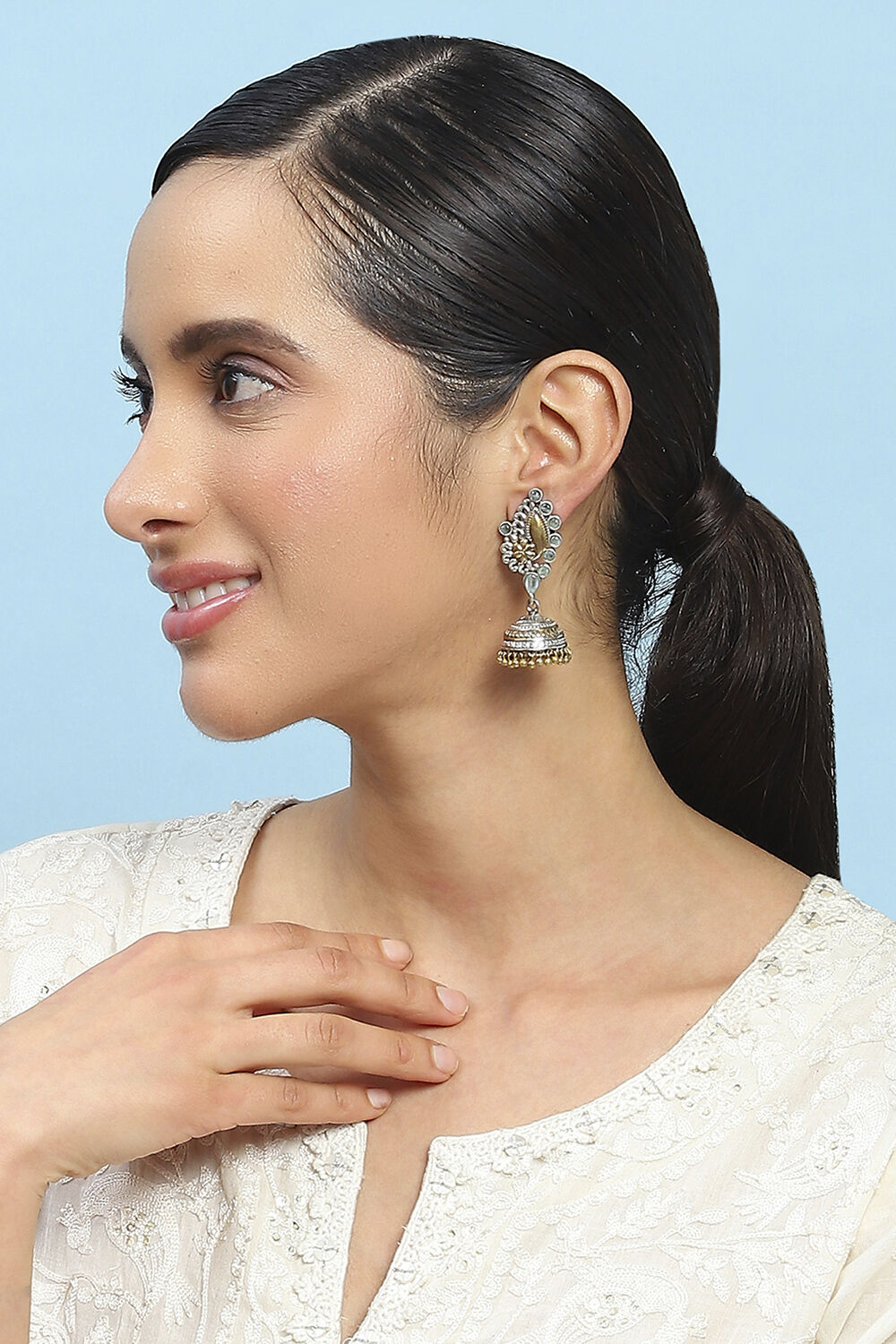 Mint Green Brass Jhumka image number 3