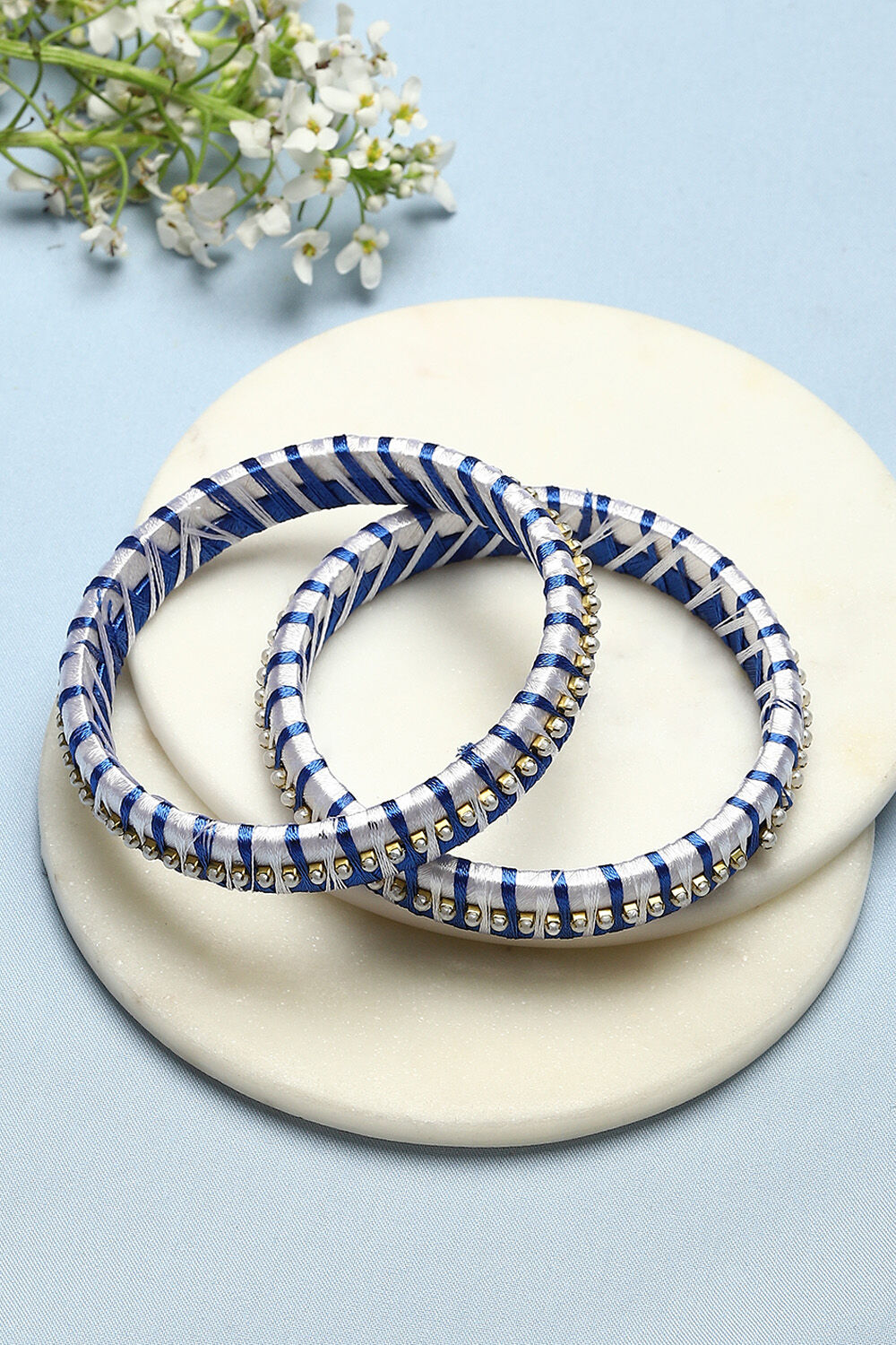 Blue & White Plastic & Thread Bangles image number 0