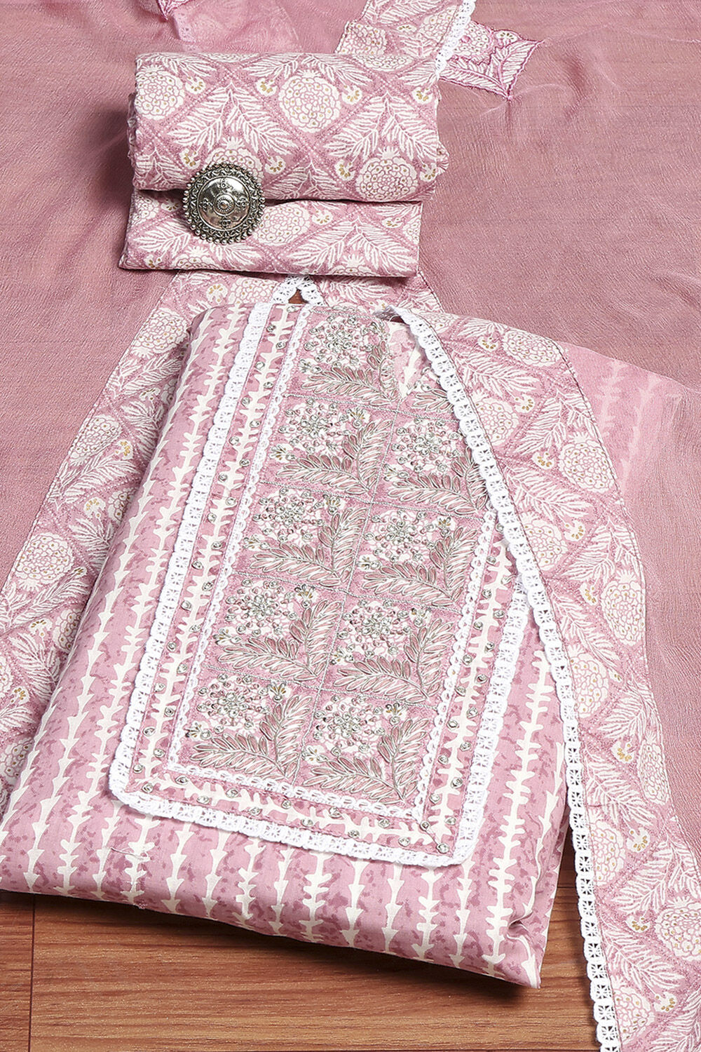 Mauve Cotton Printed Unstitched Suit Set image number 0