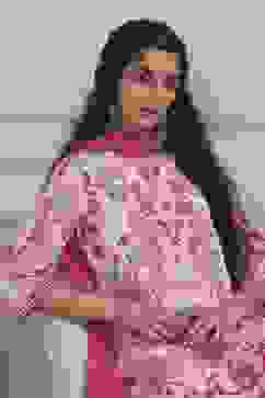 Pink and White Printed Straight Suit Set image number 7