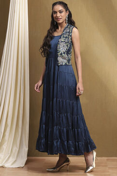 Blue Georgette Festive Tiered Anarkali Dress image number 2