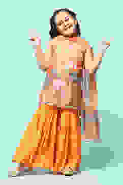 Orange Polyester Straight Printed Suit Set image number 7