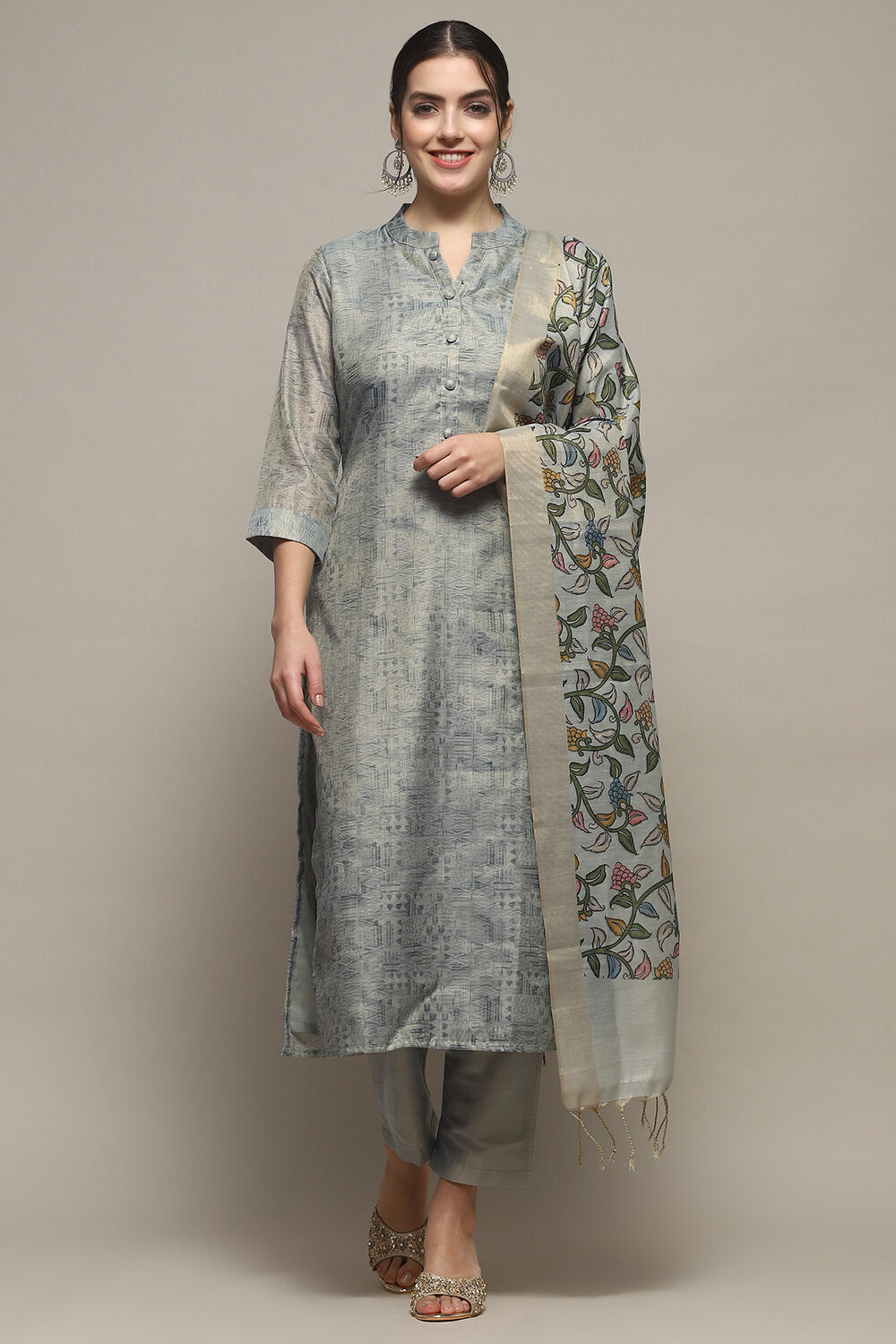 Earthy Blue Tissue Unstitched Suit set image number 8