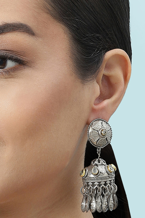 Oxidised Gold Brass Earrings image number 1