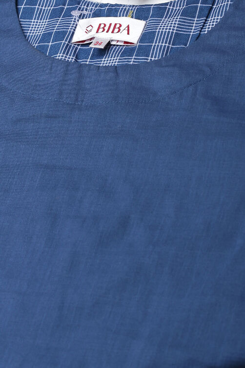 Blue Cotton Straight Printed Kurta image number 4