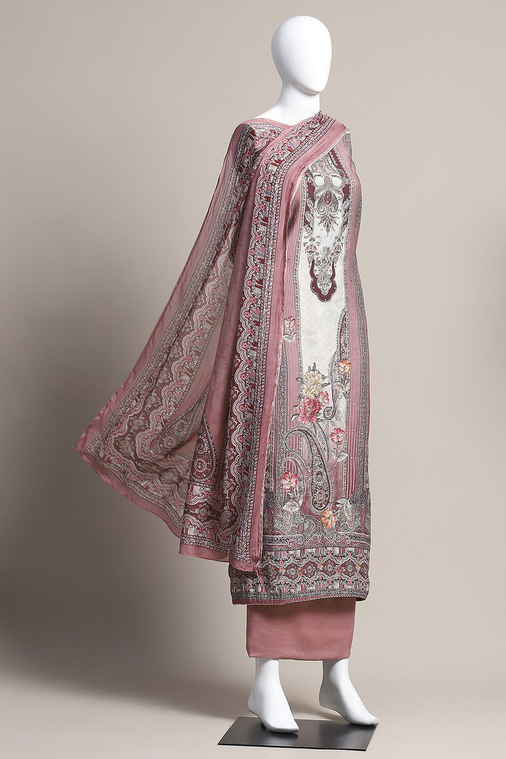 Wine Muslin Unstitched Suit Set image number 0