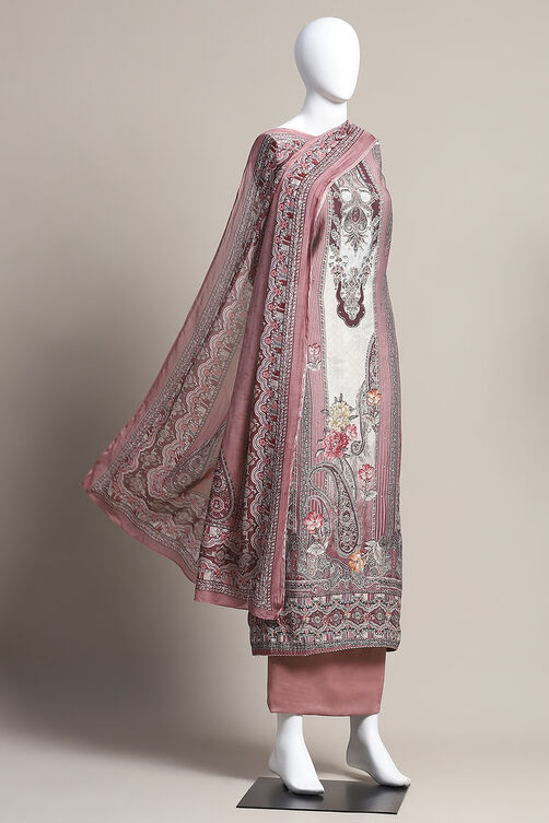 Grey Muslin Unstitched Suit Set image number 0