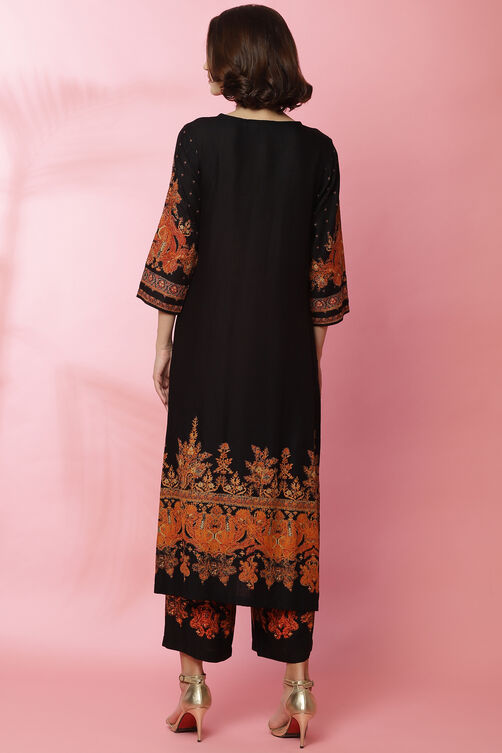 Black Straight LIVA Printed Kurta image number 5