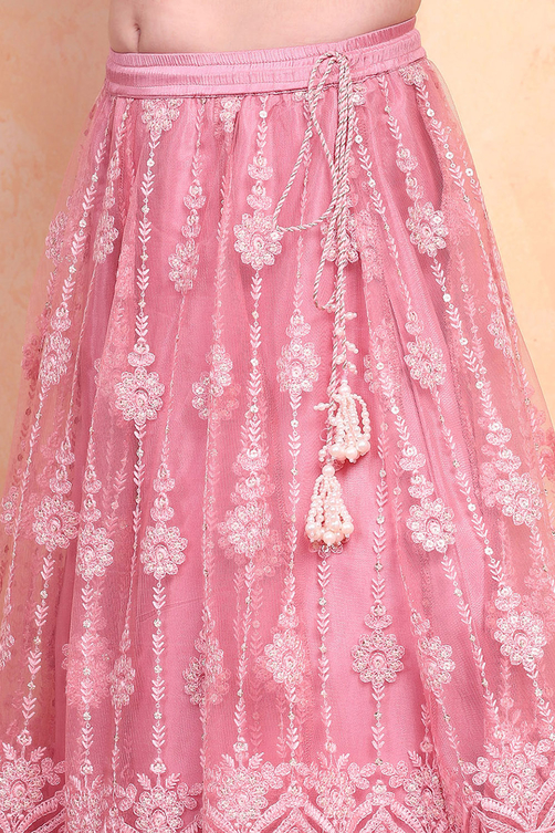 Rose Pink Net Blouse Lehenga Set image number 2