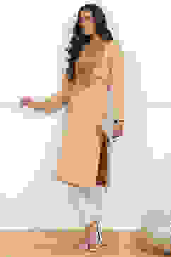 Beige Velvet Straight Kurta image number 0