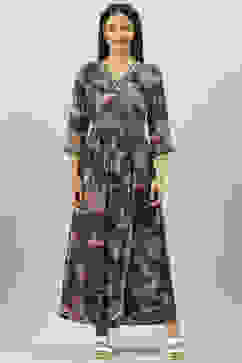 Black LIVA Flared Printed Dress image number 5