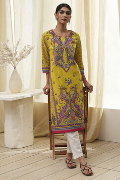 Green Pure Cotton Printed Straight Kurta image number 0