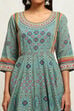 Ecru Cotton Geometric Printed Anarkali Suit Set image number 1