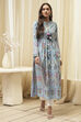 Dull Blue Cotton Printed Flared Kurta image number 5